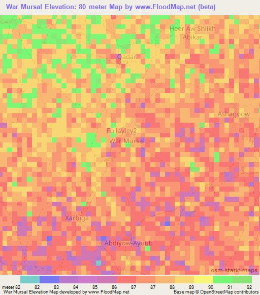 War Mursal,Somalia Elevation Map