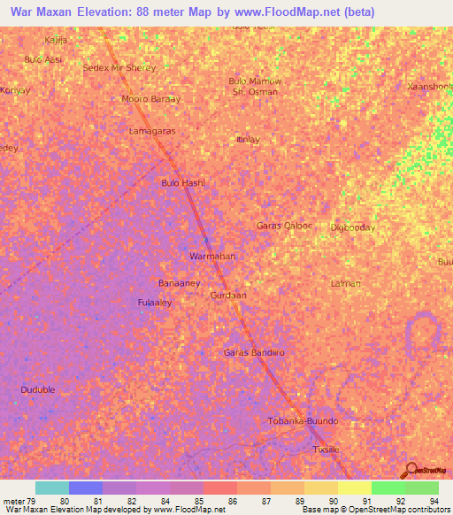 War Maxan,Somalia Elevation Map