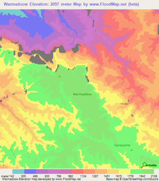Warmadoow,Somalia Elevation Map