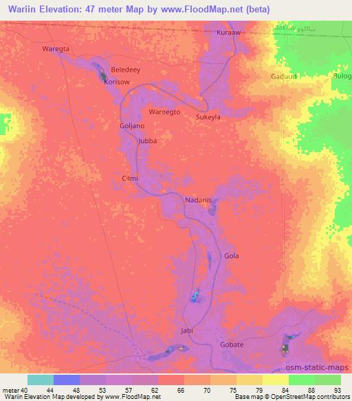 Wariin,Somalia Elevation Map