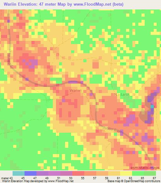 Wariin,Somalia Elevation Map