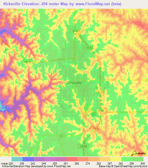 Elevation of Kirksville,US Elevation Map, Topography, Contour