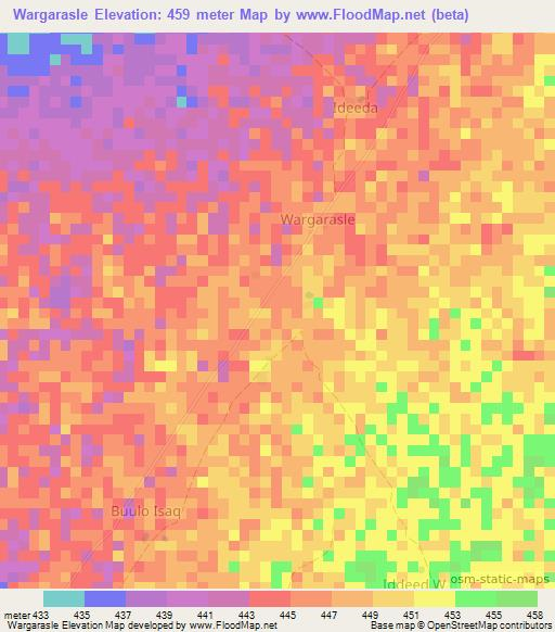 Wargarasle,Somalia Elevation Map