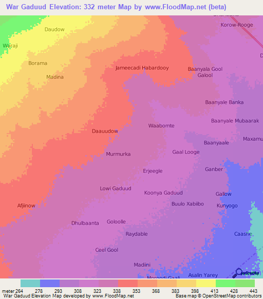 War Gaduud,Somalia Elevation Map