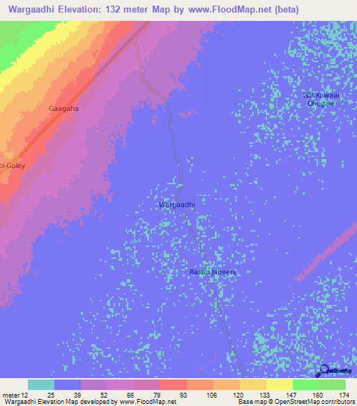 Wargaadhi,Somalia Elevation Map