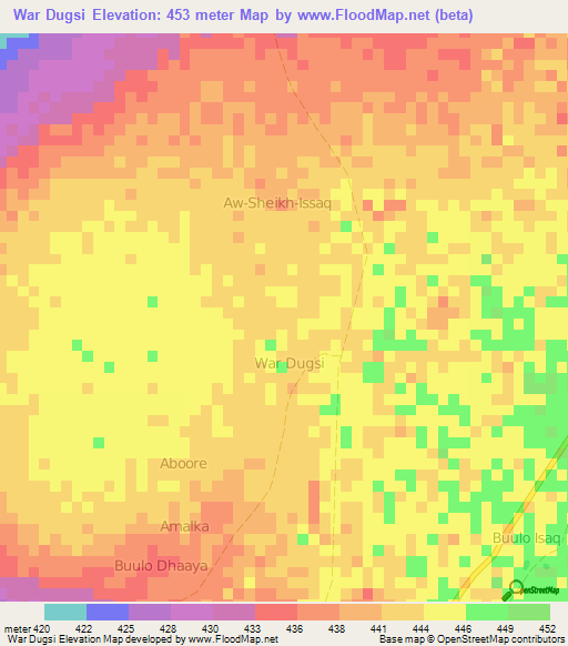 War Dugsi,Somalia Elevation Map