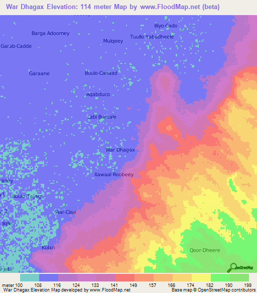 War Dhagax,Somalia Elevation Map