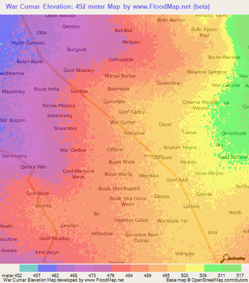 War Cumar,Somalia Elevation Map