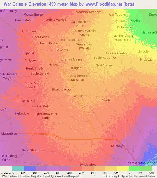 War Calanle,Somalia Elevation Map