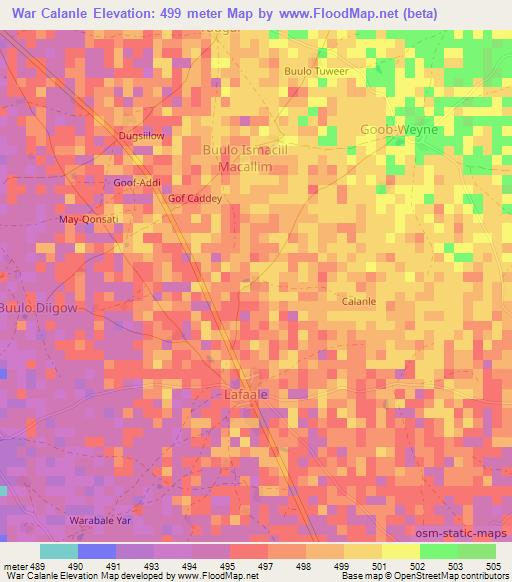 War Calanle,Somalia Elevation Map