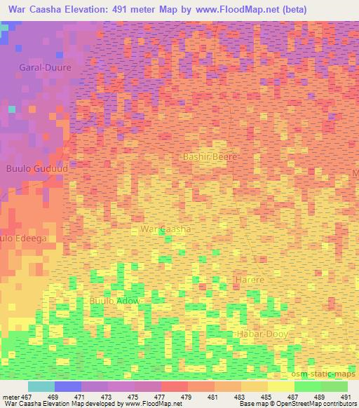 War Caasha,Somalia Elevation Map
