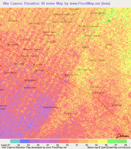 War Caanno,Somalia Elevation Map
