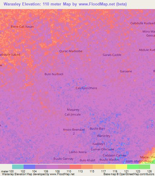 Waraxley,Somalia Elevation Map