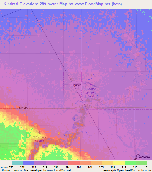 Elevation of Kindred,US Elevation Map, Topography, Contour