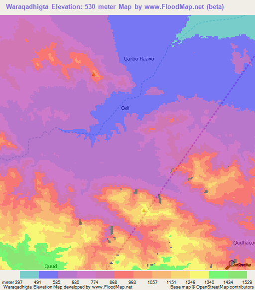 Waraqadhigta,Somalia Elevation Map