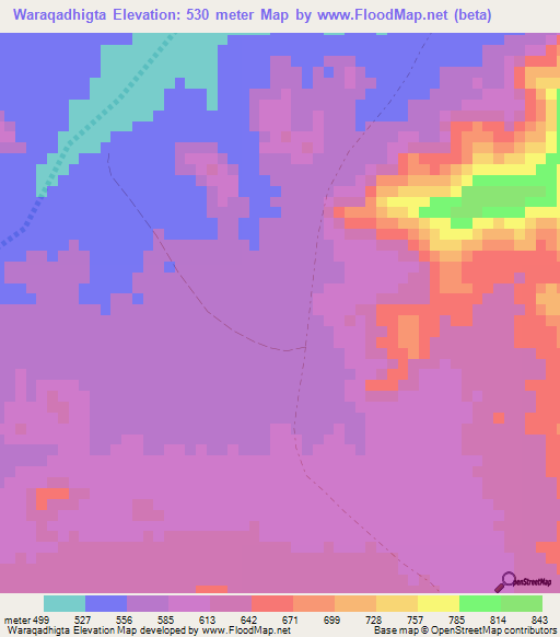 Waraqadhigta,Somalia Elevation Map