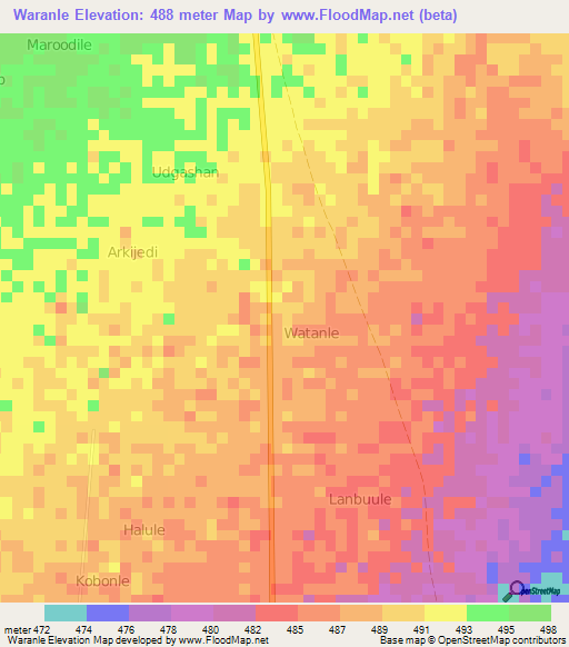 Waranle,Somalia Elevation Map