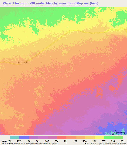 Waraf,Somalia Elevation Map