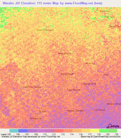 Warabo Jiif,Somalia Elevation Map