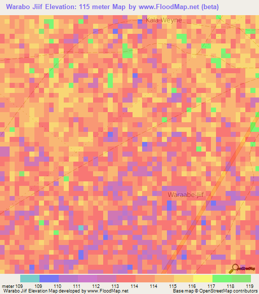 Warabo Jiif,Somalia Elevation Map