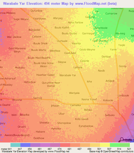Warabale Yar,Somalia Elevation Map