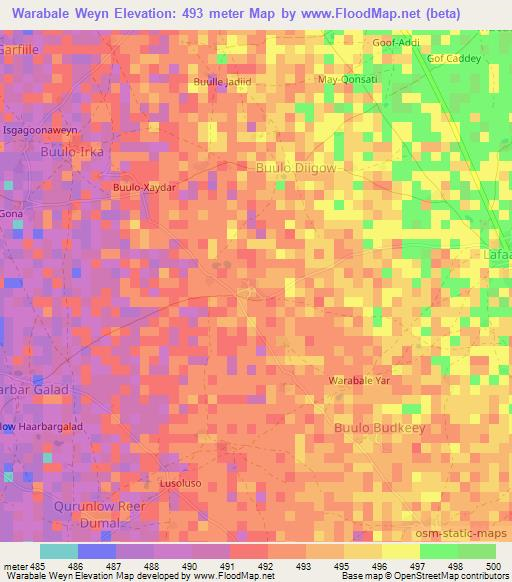 Warabale Weyn,Somalia Elevation Map