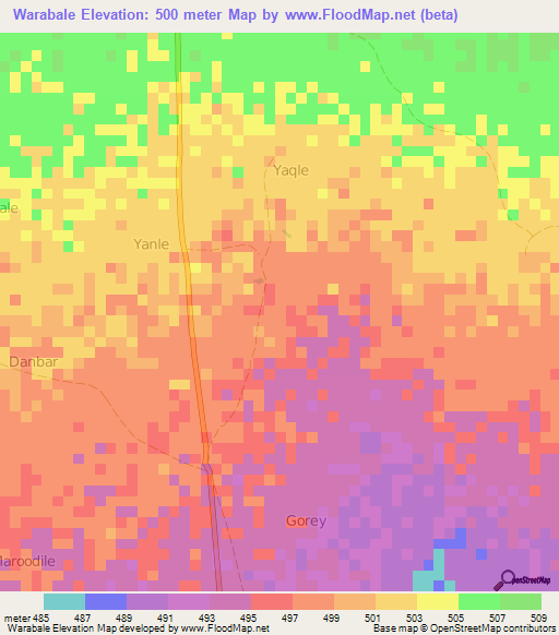 Warabale,Somalia Elevation Map