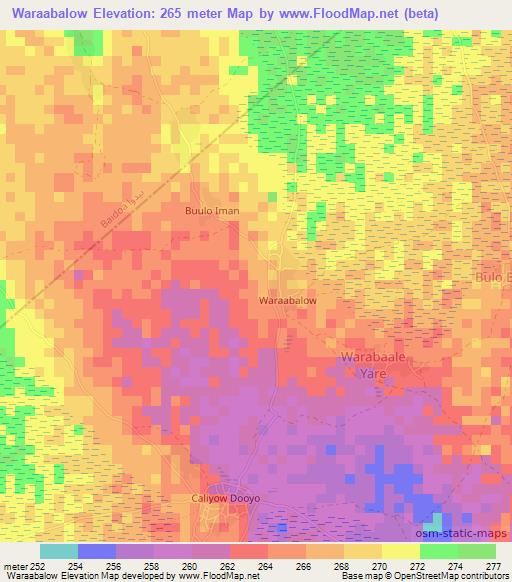 Waraabalow,Somalia Elevation Map