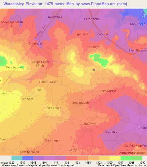 Waraabaley,Somalia Elevation Map