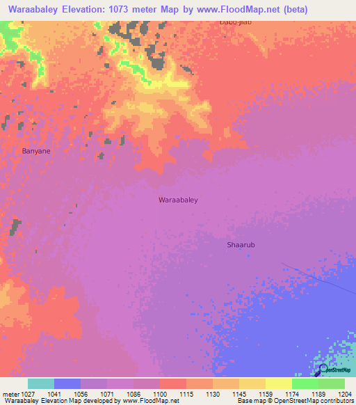 Waraabaley,Somalia Elevation Map