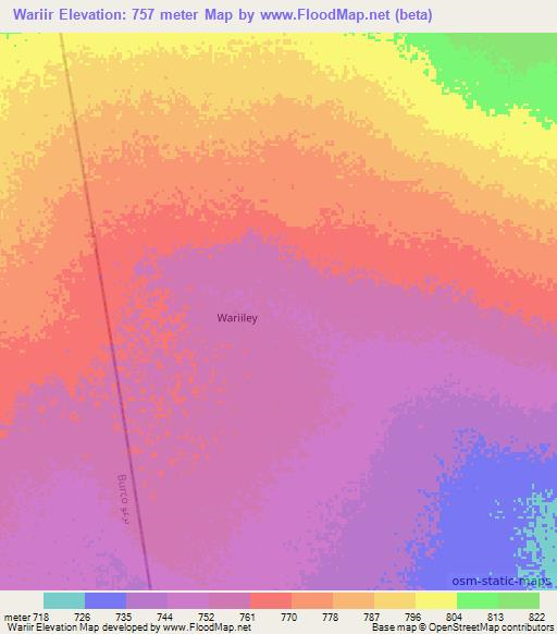 Wariir,Somalia Elevation Map
