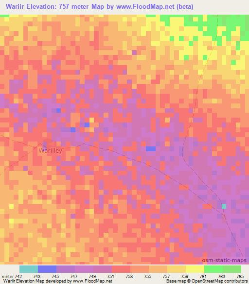 Wariir,Somalia Elevation Map