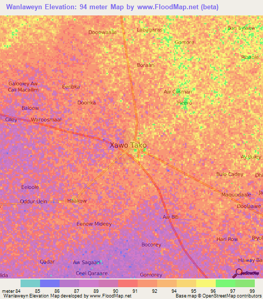 Wanlaweyn,Somalia Elevation Map