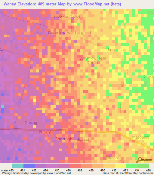 Waney,Somalia Elevation Map