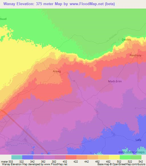 Wanay,Somalia Elevation Map