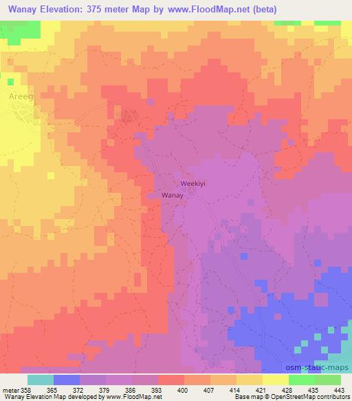 Wanay,Somalia Elevation Map