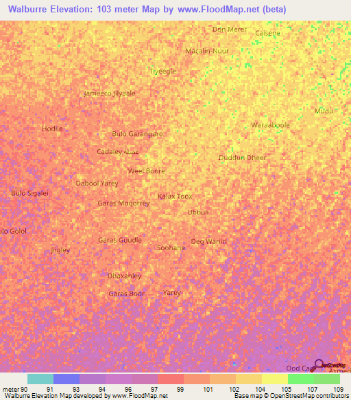 Walburre,Somalia Elevation Map