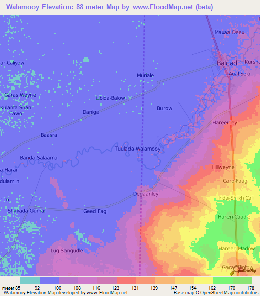 Walamooy,Somalia Elevation Map