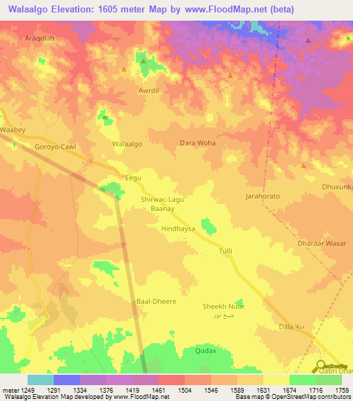 Walaalgo,Somalia Elevation Map