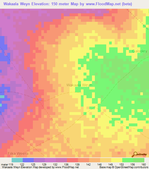 Wakaala Weyn,Somalia Elevation Map