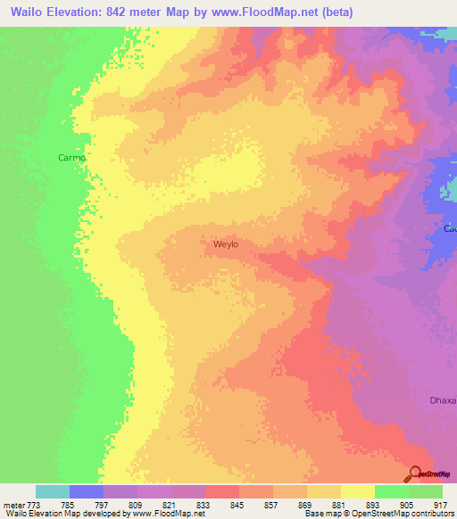 Wailo,Somalia Elevation Map