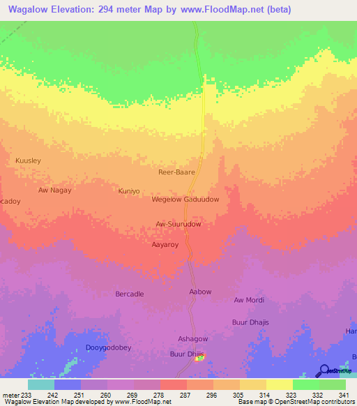 Wagalow,Somalia Elevation Map