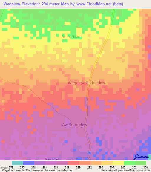 Wagalow,Somalia Elevation Map