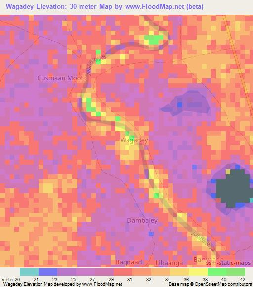 Wagadey,Somalia Elevation Map