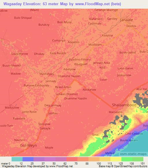 Wagaaday,Somalia Elevation Map