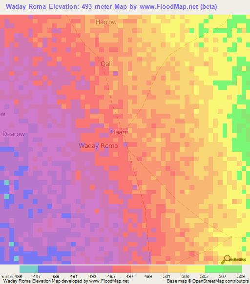 Waday Roma,Somalia Elevation Map