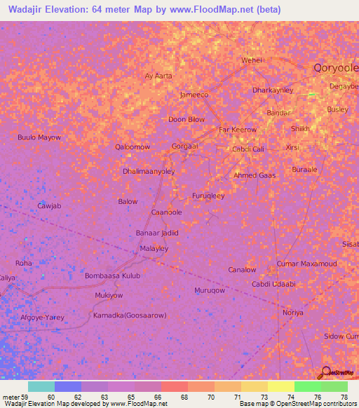 Wadajir,Somalia Elevation Map