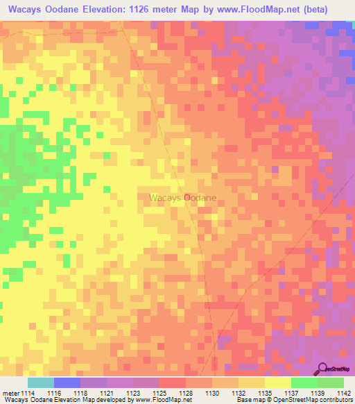 Wacays Oodane,Somalia Elevation Map