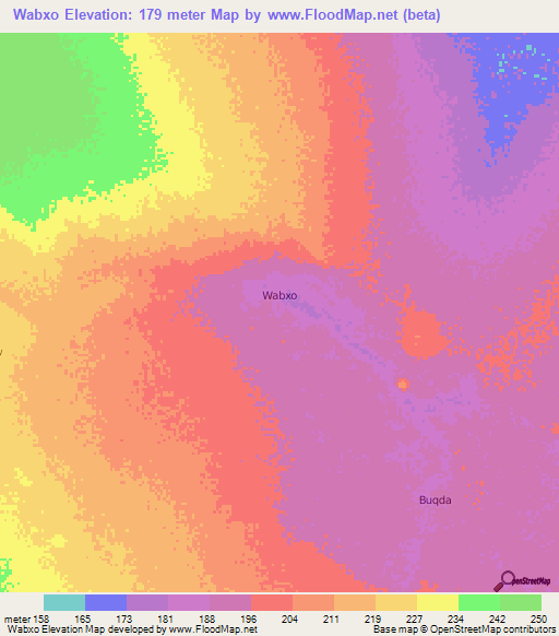 Wabxo,Somalia Elevation Map