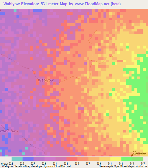 Wabiyow,Somalia Elevation Map